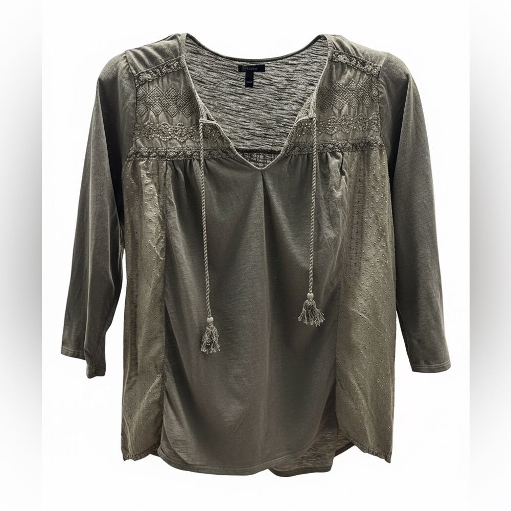 Lucky Brand Olive Green Embroidered Peasant Tunic